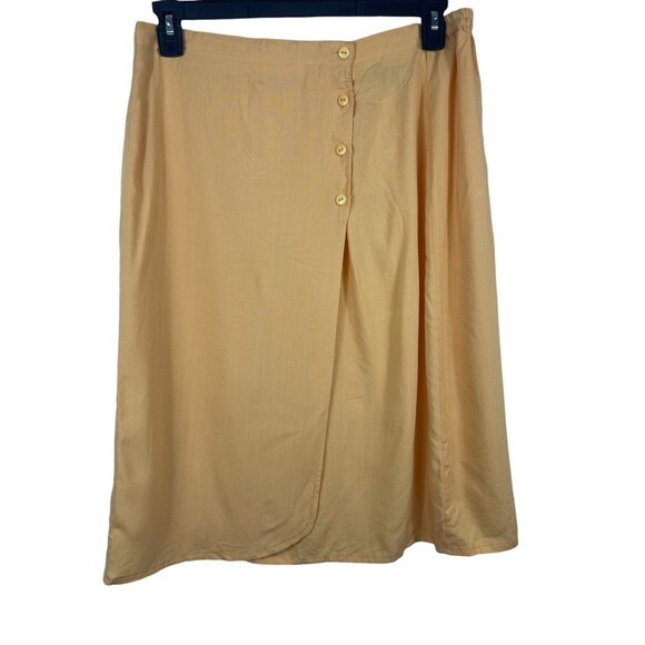 Marla Kim Vintage 90s Yellow Side Buttons Midi Modest Elastic Waist Skirt L - Picture 1 of 9
